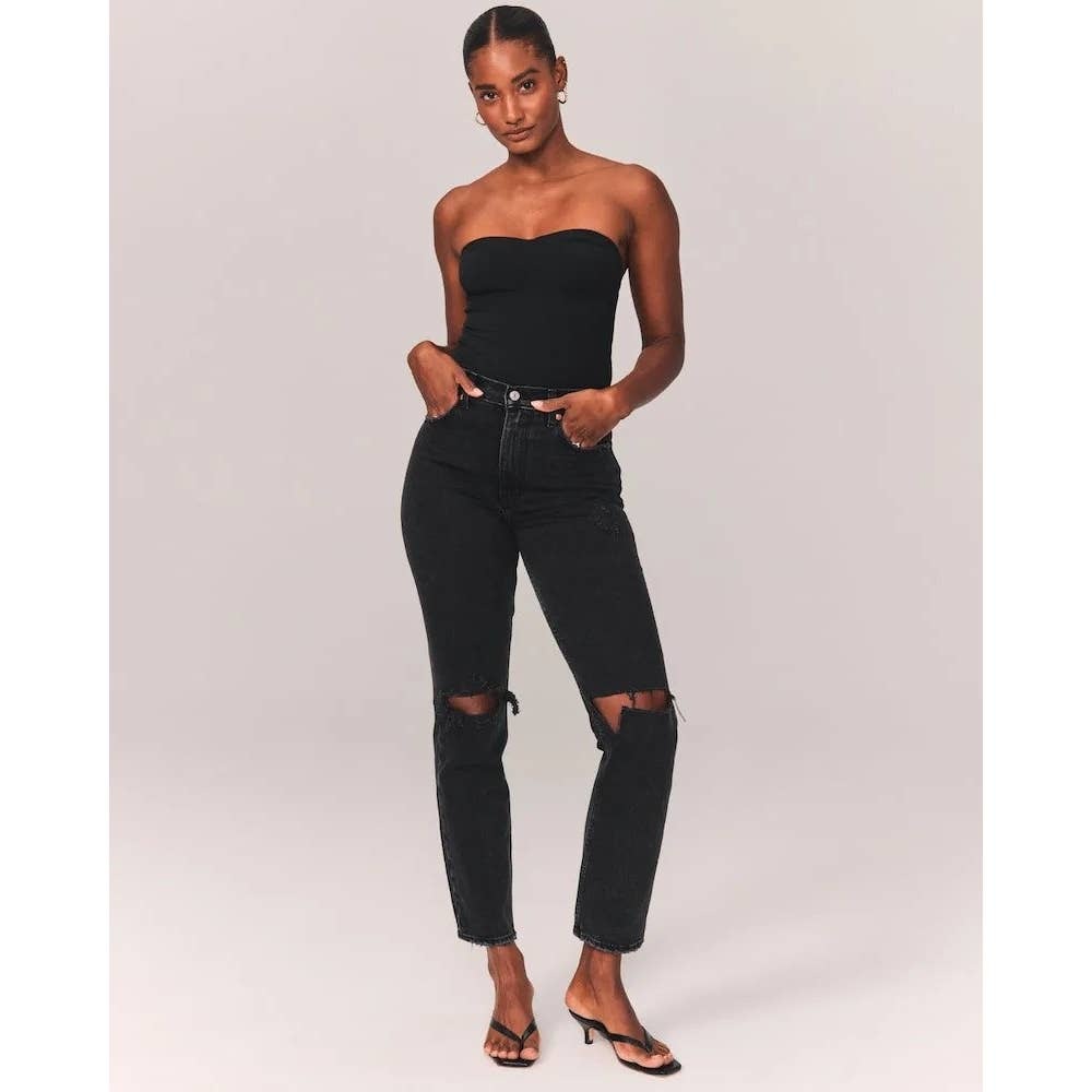 Abercrombie & Fitch Curve Love The 90's Straight Ultra High Rise Jeans Black NEW
